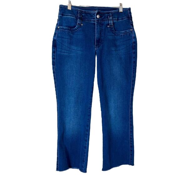 NYDJ Jeans Marilyn Straight Raw Hem Crop Mid Rise Dark Wash Women’s 8P Petite - Picture 1 of 8